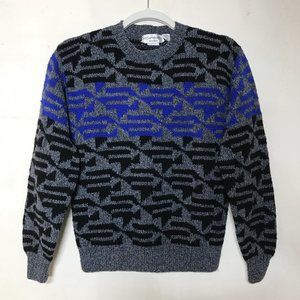 VINTAGE Yves Saint Laurent Rare 100% Wool Hand Knit Graphic Design Sweater Sz M